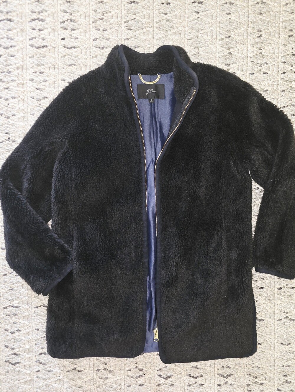 J.Crew Fuzzy Sherpa Jacket | Size Small | Black | Side Zip Detail | Ultra Cozy